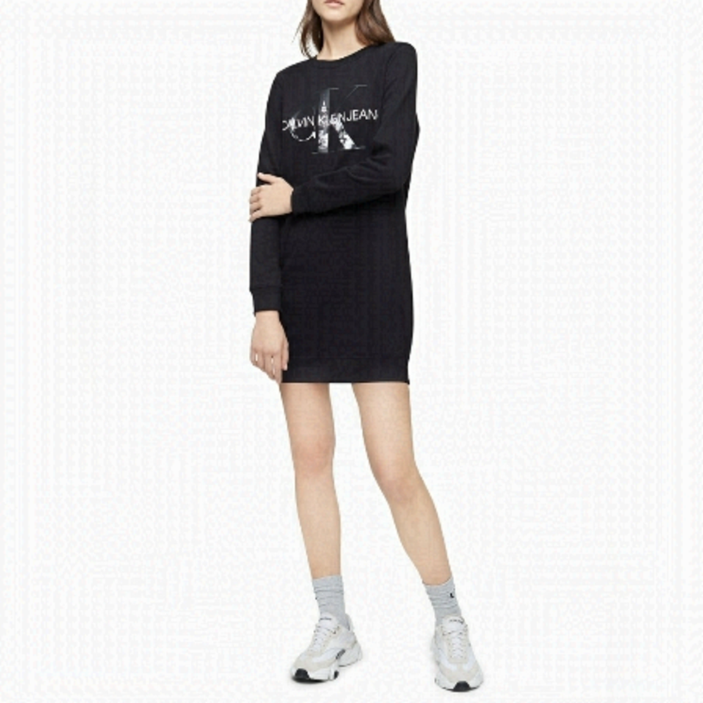 Calvin Klein Logo Sweatshirt Mini Black Dress Size Small